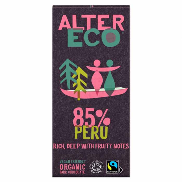 Alter Eco - Organic Dark Chocolate 85% Peru, 100g  Pack of 14