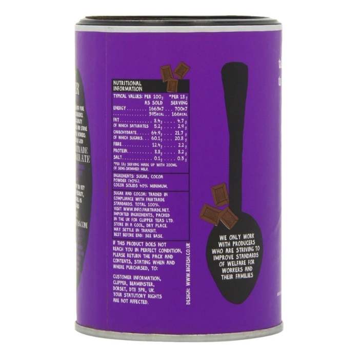 Clipper - Fairtrade Super Cosy Drinking Chocolate, 250g - back