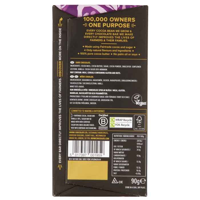 Divine - Dark Chocolate - 85% Dark Chocolate, 90g  Pack of 15  - back