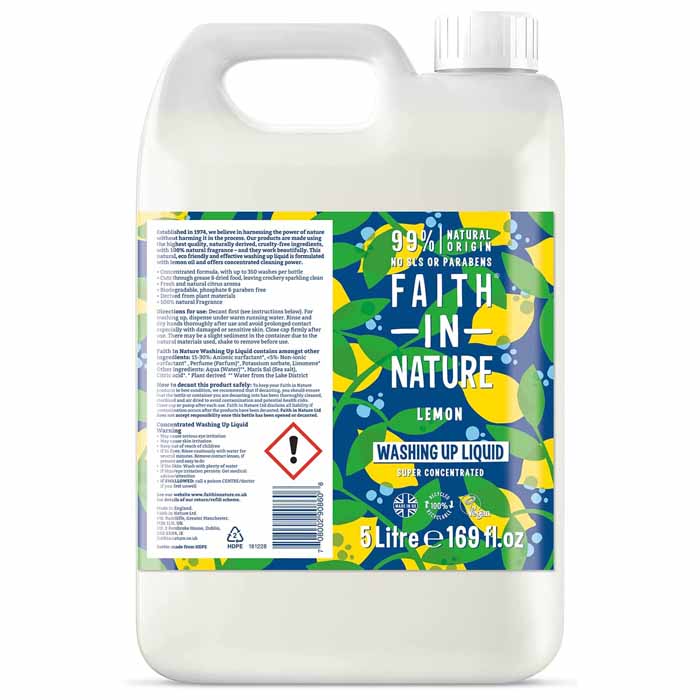 Faith In Nature - Super Concentrated Washing Up Liquid - Lemon, 5L