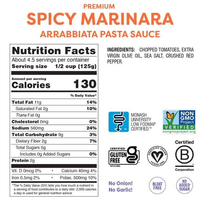 Fody - Low FODMAP Arrabbiata Pasta Sauce, 550g - back