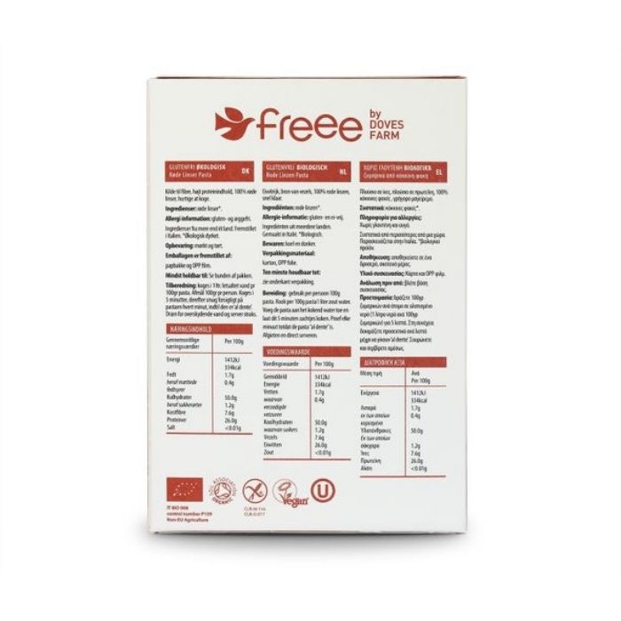 Freee - Organic Red Lentil Penne (GF), 250g - back