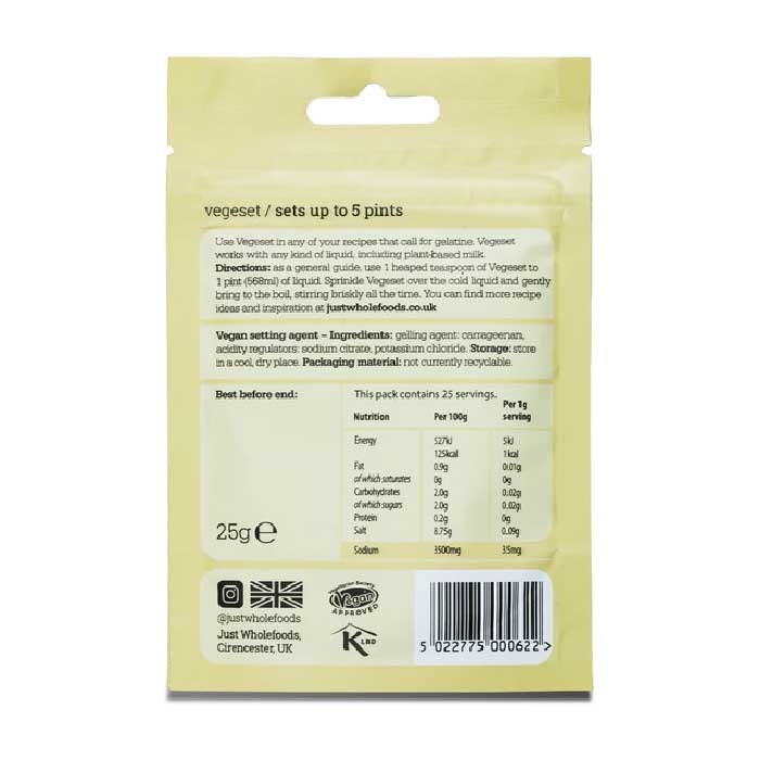 Just Wholefoods - Vegan Vege Set Gelling Agent, 25g  Pack of 10 - back