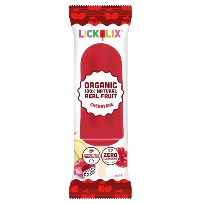 Lickalix - Organic Ice Lollies - Cherryade, 3 x 75g  Pack of 24