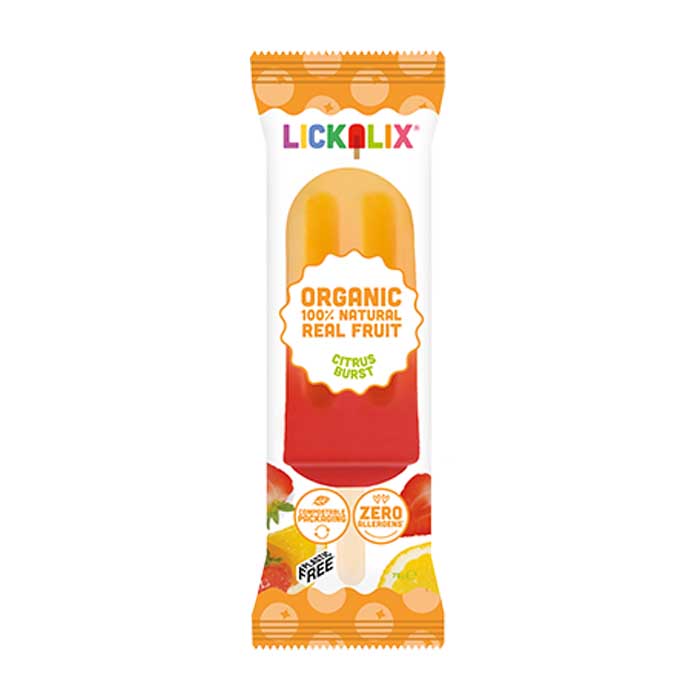 Lickalix - Organic Ice Lollies - Citrus Burst, 3 x 75g  Pack of 24