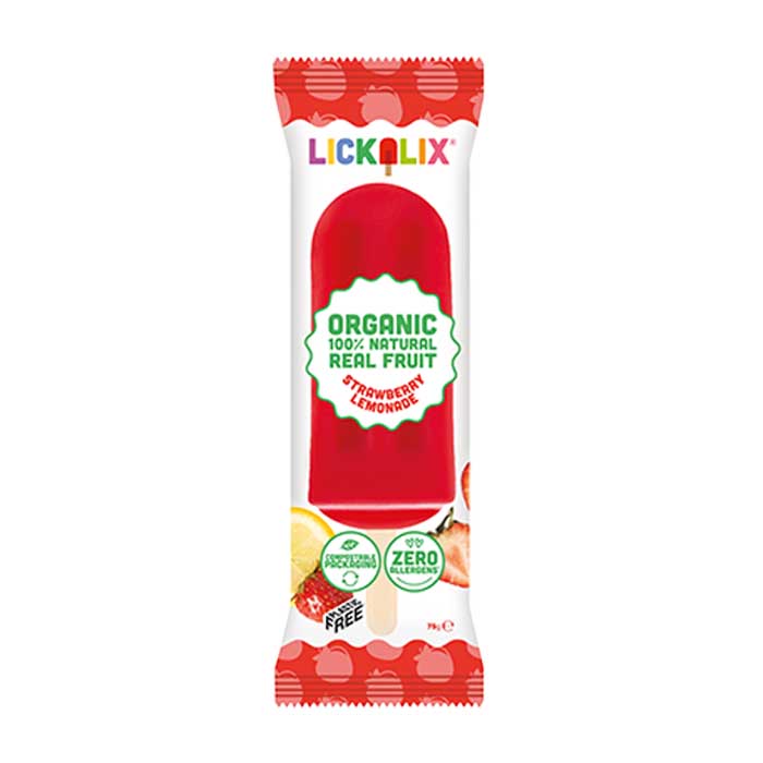 Lickalix - Organic Ice Lollies - Strawberry and Lemonade, 3 x 75g  Pack of 24