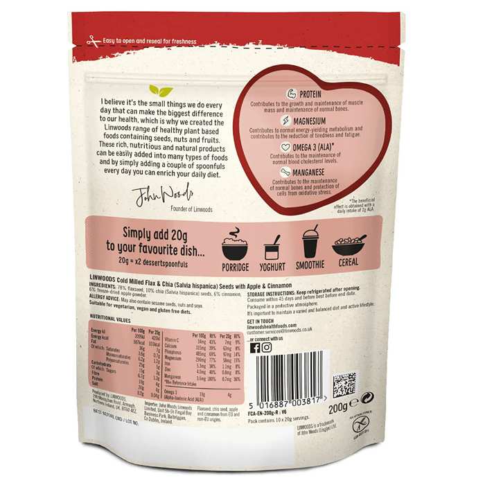 Linwoods - Milled Flaxseed, Chia, Apple & Cinnamon, 200g - back