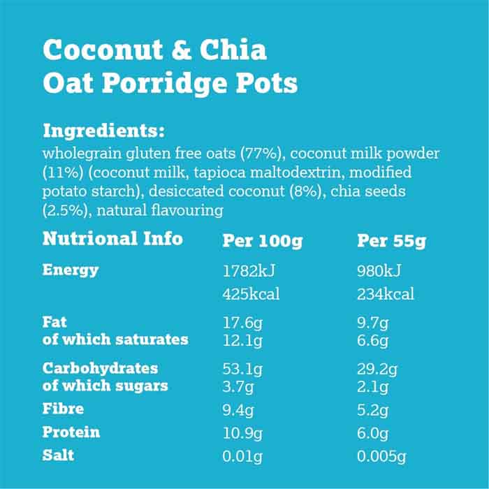 Moma - Coconut & Chia Porridge Pot, 55g  Pack of 12 - back