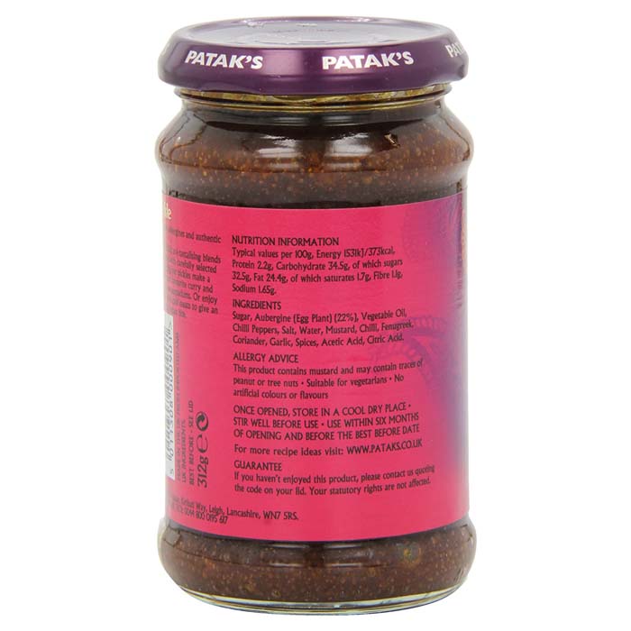 Patak's - Aubergine Brinjal Pickle, 312g - back