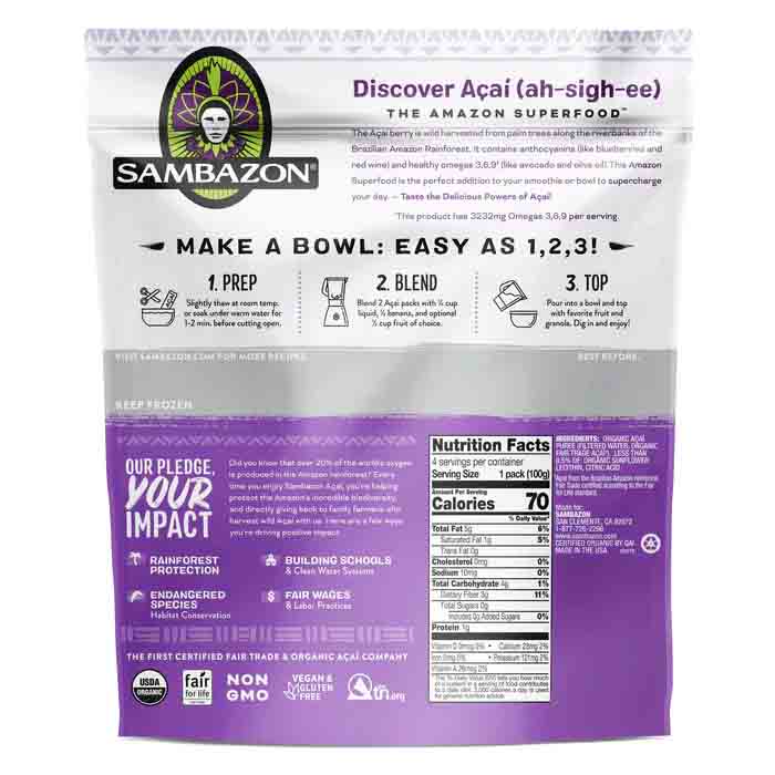 Sambazon - Organic Acai Superfruit Pack - Unsweetened, 100g - back