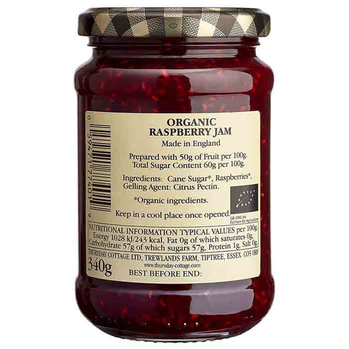 Thursday Cottage - Jam - Organic Raspberry, 340g - back