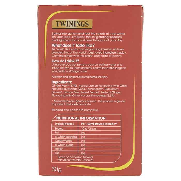 Twinings - Lemon & Ginger Tea, 20 Bags  Pack of 4 - Back