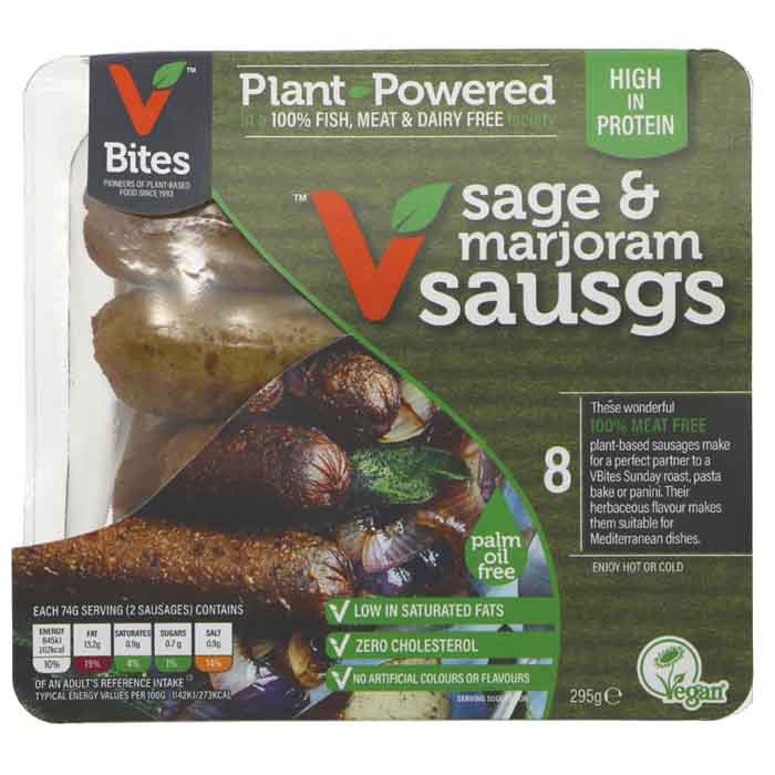 Vbites - Cooked Sage & Marjoram Sausages (Ready to Eat), 295g